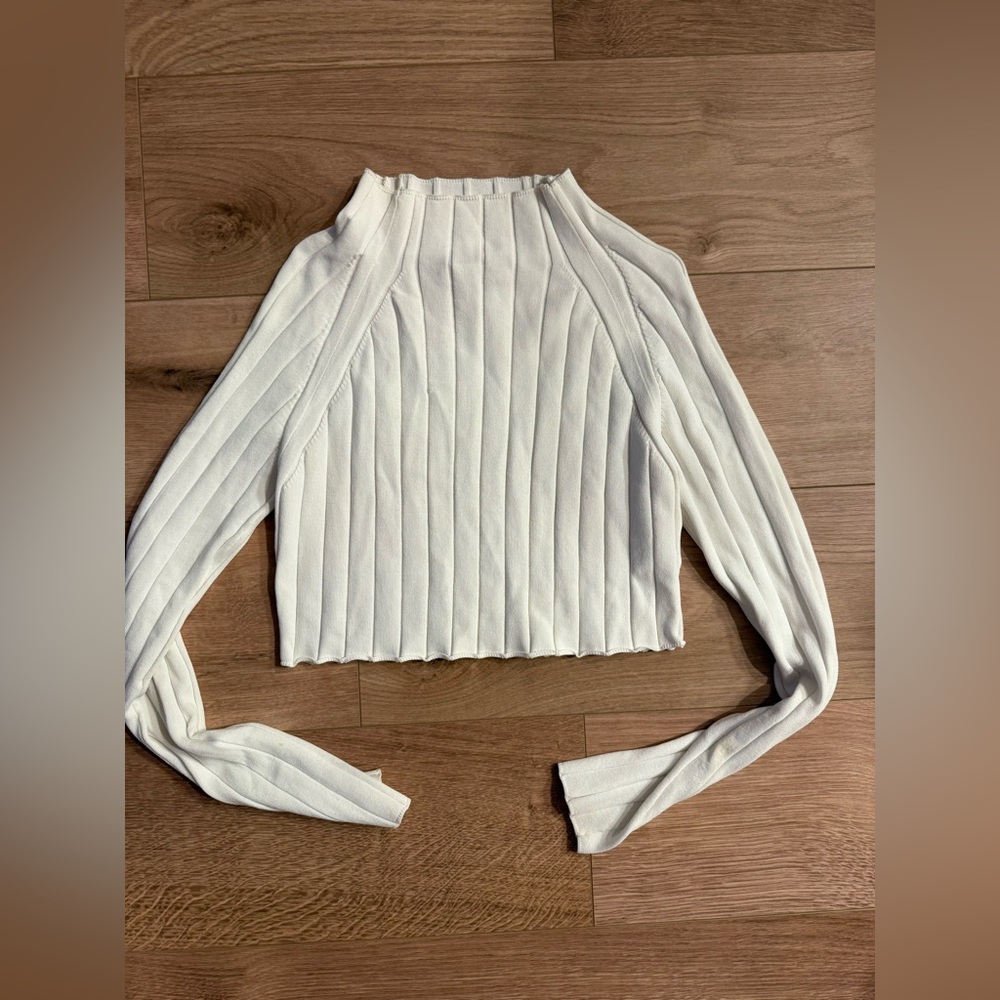 House of Harlow 1960 Cream Ribbed High Collar Top